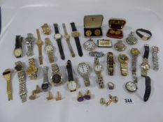 Tray Containing Large Quantity of Ladies & Gentlemens Wrist Watches - Cufflinks etc