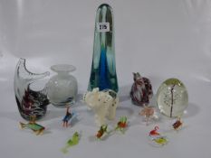 Tray of Collectable Glassware Including Medina Vases - Paper Weights etc