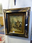 Gilt Framed Oil on Board Depicting a Village Scene