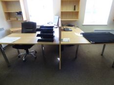 Double Sided 'T Shape Work Station in Light Beech & Chrome Finish