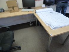 'L' Shape Work Station in White Beech & Chrome Finish