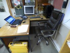 'L' Shaped Work Table with High Back Executive Swivel Chair - Brown