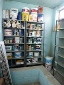 *Contents of The Paint Store - Various Full & Part Cans of Paint - Adhesive - Shelving -