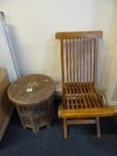 Carved Oriental Table & Folding Chair