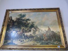 Large Gilt Framed Print Depicting a Horse Sale