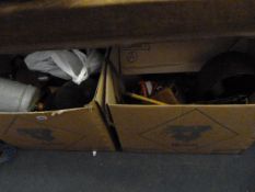 2 Boxes of Horse Riding Equipment including Helmets - Whips - Horse Tack etc