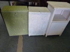 2 Lloyd Loom Type Linen Bins & Bedside Cabinet