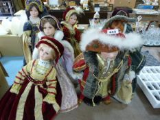 Set of Henry VIII & 6 Wives Porcelain Headed Dolls