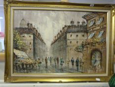 Gilt Framed Oil Painting Depicting a Parisienne Street Scene