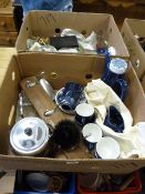 2 Boxes of Bric-a-Brac Including Coffee Set - Glass Vases - Coat Hangers etc