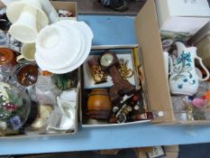 3 Boxes of Bric-a-Brac including Ornaments - Vases - Miniature Spirit Bottles - China & Glassware