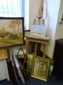 Artist's Easel & Collection of Paintings