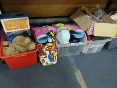 4 Boxes of Bric-a-Brac including Soft Toys- Roller Blades - Games etc