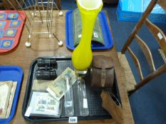 Tray consisting of First World War Binoculars - Murano Style Glass Vase - etc