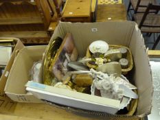 2 Boxes of Bric-a-Brac Including Tea Sets - Figurines - Dressing Table Sets - Brassware etc