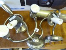 2 Brass Hanging 3 Branch Chandeliers & 3 Wall Lights