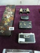 2 Paper Mache Boxes - Snuff Box & 2 Pairs of Opera Glasses