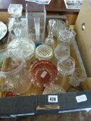 Box containing Cut Glass & Cranberry Glass Items