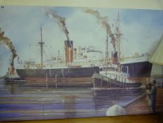 Large Unframed Canvas Depicting The Steam Ship Rinaldo