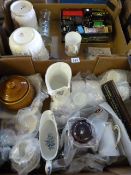 2 Boxes of Bric-a-Brac including Diecast Cars - Ceramic Planters - dinnerware etc