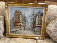 Gilt Framed Oil Painting Depicting Parisienne Street Scene