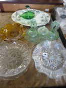 Victorian Meat Plate - Art Deco Green Glass Dressing Table Set etc