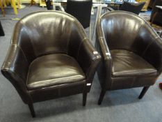 *2 Brown Leather Tub Chairs