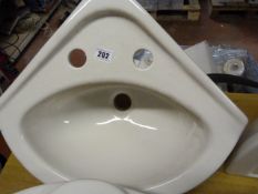White Ceramic Corner Wash Hand Basin with 2 Tap Holes