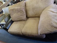 Dark Brown Leather Settee with Cream Cushions