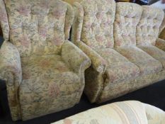 Floral 3 Piece Suite & Single Chair