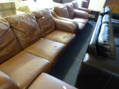 *Brown Leather 3 Seat Settee - 2 Seat Settee & Matching Chair with Pouffe