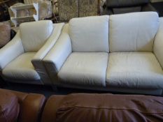 White Leather 2 Seat Settee & Single Chair