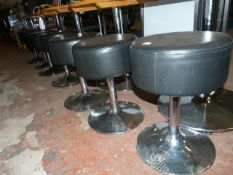 *7 Low Bar Stools with Faux Black Leather Tops on Chrome Pedestals