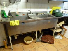 Stainless Steel Commercial Double Bowl Sink Unit with Right Hand Drainer & Taps