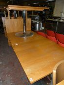 *7 Oak Topped Dining Tables on Chrome Pedestals complete with 2 Extension Leaves