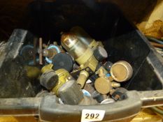 Box containing Assorted  Oxy Acetylene Gauges - Airline Water Traps - etc