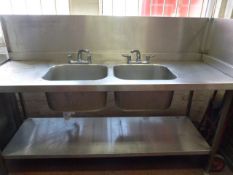 Stainless Steel Commercial Double Bowl Sink Unit with Left Hand Drainer - Undershelf - Swan Neck