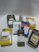 Mix Lot Comprising of 9 Items including Phone Chargers, Adapters, Desk Light etc