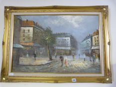 Gilt Framed Oil Painting Depicting a Parisian Scene
