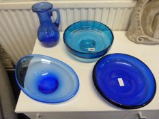 4 Pieces of Blue Glassware