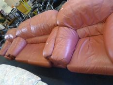 Dark Pink Leatherette 3 Seat Settee & 2 Chairs