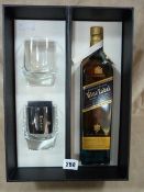 *Bottle of Johnnie Walker Blue Whiskey & Glasses