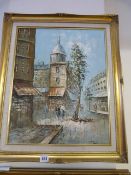 Gilt Framed Oil Painting Depicting A Parisian Scene