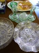 Art Deco Green Glass Dressing Table Set - Meat Plates - Glasswares etc