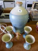 Studio Pottery Wine Flagon & Goblets