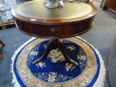 Mahogany Circular Drum Table with Green Leather Inset