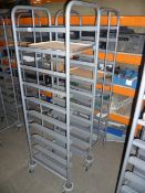 2 x grey  tray clearing trolleys with trays