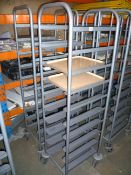 2 x grey  tray clearing trolleys with trays