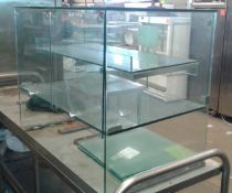 Counter top glass cake stand, all glass 800mm x 500 x 600 high