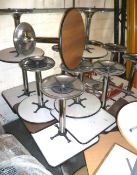 Circular & square walnut effect topped tables, chrome round bases, approx 22 of
